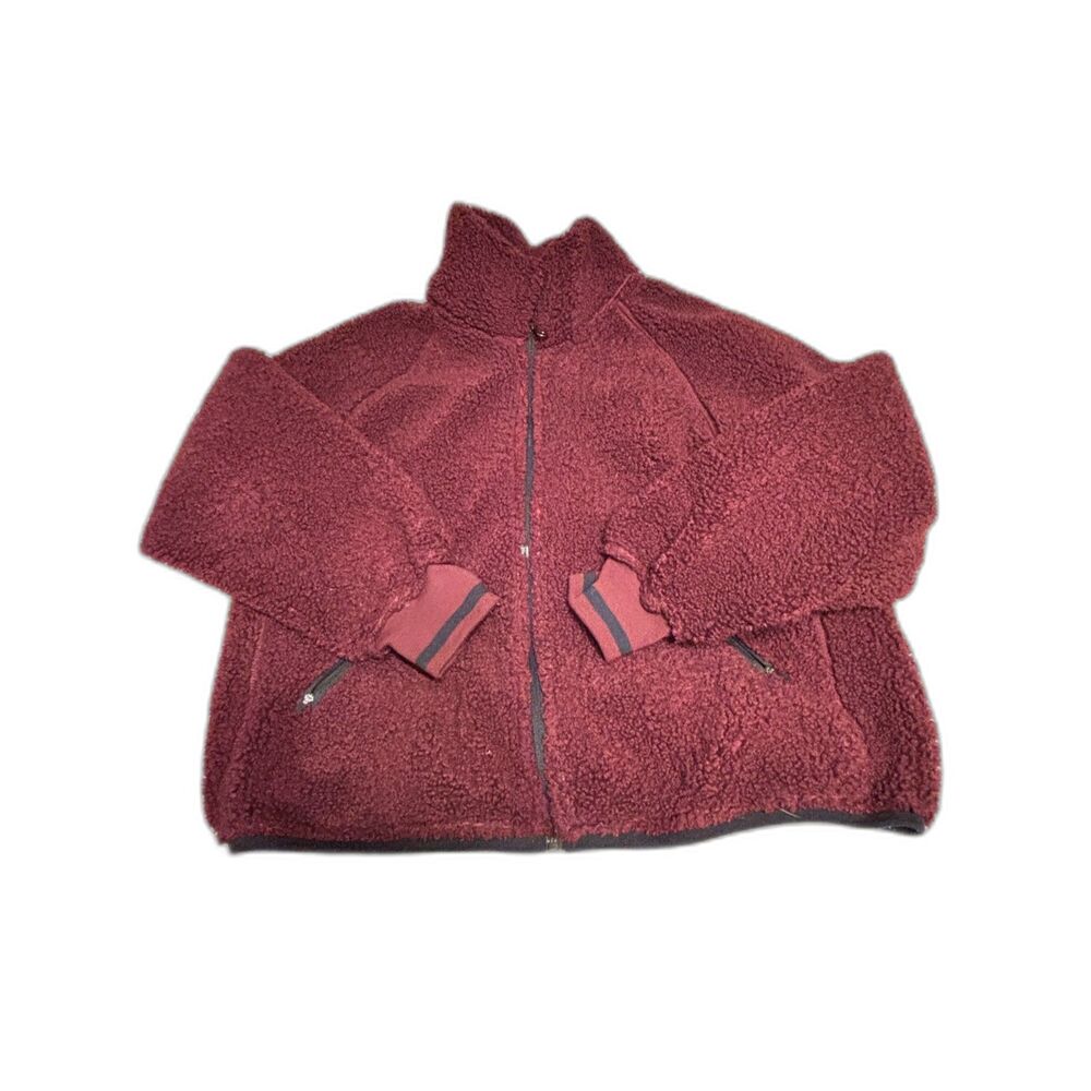 Joy Lab Sherpa Fleece Jacket Burgundy Zip Up Size Large Cozy Teddy Jacket - Picture 5 of 9